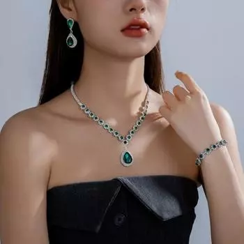 3 шт./компл. женские ювелирные изделия в форме стразов, инкрустированное ожерелье, висячие серьги, регулируемый браслет, комплект, подарок на день рождения синий