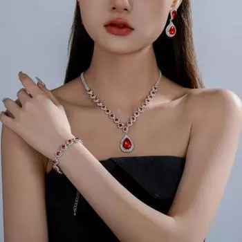 3 шт./компл. женский комплект ювелирных изделий в форме капли, инкрустированное стразами ожерелье, висячие серьги, регулируемый браслет, комплект, подарок на день рождения синий