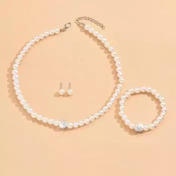 3 шт./компл. женский комплект ювелирных изделий из искусственного жемчуга, серьги, ожерелье, браслет, регулируемая длина, декор со стразами, полированный выпускной вечер, свадьба, украшения для невесты