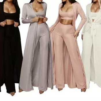 3 шт./компл. женский осенне-зимний новый эластичный трикотажный повседневный костюм-тройка S розовый