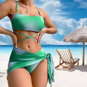 3 шт./компл. женский сексуальный комплект бикини с принтом тай-дай, бюстгальтер на слинге, трусы с высокой талией, быстросохнущий купальник, пляжная одежда XL синий