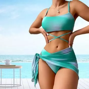 3 шт./компл. женский сексуальный комплект бикини с принтом тай-дай, бюстгальтер на слинге, трусы с высокой талией, быстросохнущий купальник, пляжная одежда XL синий