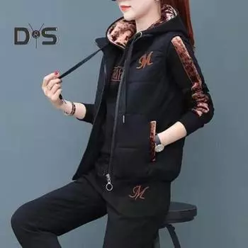 3 шт./компл. женский спортивный костюм с эластичной резинкой на талии, модная женская толстовка с буквенным принтом, спортивные штаны, жилет на молнии, костюм M фиолетовый