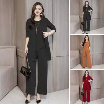 3 шт./компл., женский весенне-осенний наряд, однотонный жилет без рукавов с круглым вырезом, пальто с длинными рукавами, широкие брюки, комплект OL, повседневная одежда для поездок на работу XL