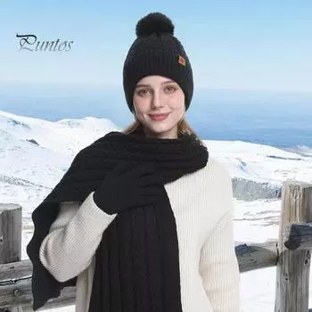 3 шт./компл. женский зимний теплый комплект плюшевая вязаная шапка бини однотонный шарф с текстурой кручения флисовая подкладка перчатки комплект термоподкладка шапка комплект молочный белый