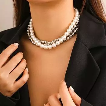 3 шт./компл., женское ожерелье, гладкий многослойный искусственный жемчуг, регулируемая длина, украшение из нержавеющей стали на шею, ювелирные изделия, подарок на день рождения, вечеринка, выпускной вечер золотистый