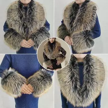 3 шт./компл. Зимнее стильное теплое роскошное пальто, аксессуары, воротник, шарф, манжеты из искусственного меха