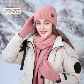 3 шт./компл., зимняя шапка, шарф, перчатки, унисекс, толстые теплые, эластичные, противоскользящие, защита рук для шеи, комплект перчаток для езды на велосипеде на открытом воздухе, набор перчаток с подогревом для шеи чёрный