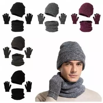 3 шт./комплект бархатный вязаный шарф шапка однотонная шерстяная шапка шапка шарф перчатки комплект зима красный