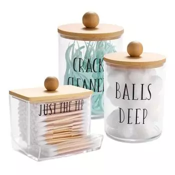 3 шт./комплект держатель для ватных палочек и диспенсер для ватных дисков с бамбуковой крышкой прозрачные акриловые контейнеры для ватных палочек/шариковых палочек