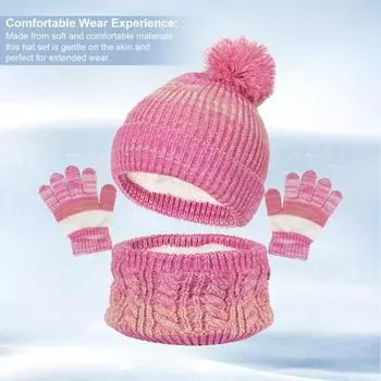 3 шт./комплект, детский комплект из шапки, шейных варежек, утолщенных плюшевых шариков, декорированных вязаными нескользящими, удерживающими тепло ветрозащитными, сохраняющими тепло, шарфами, перчатками, шапочками чёрный