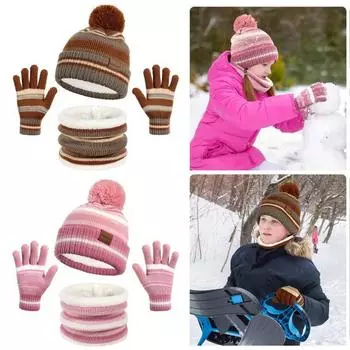 3 шт./комплект детский шапка шарф перчатки набор утолщенный плюшевый мяч декор цвет соответствия зелёный