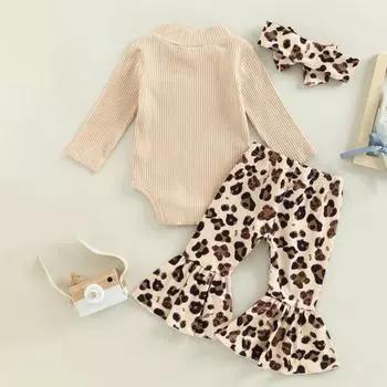 3 шт./комплект детский топ брюки повязка на голову костюм для 0-24 месяцев цветочный принт расклешенные брюки высокий воротник трикотажный боди бант повязка на голову фото реквизит 70cm абрикосовый