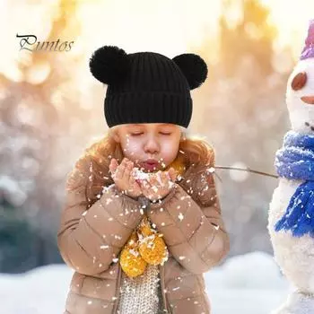 3 шт./комплект для детей, шапка, шарф, перчатки, утолщенный плюшевый вязаный нескользящий меховой мяч, декоративный ветрозащитный, сохраняющий тепло, перчатки для защиты шеи для девочек и мальчиков фиолетовый