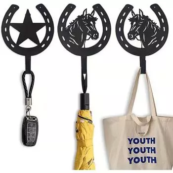 3 шт./комплект художественных полотенец и держателей ключей, декоративные крючки для пальто и шляп для дома в конном стиле, подвесной крючок для хранения чёрный