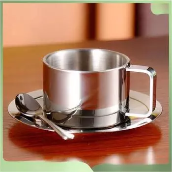 3 шт./комплект из нержавеющей стали, кофейные чашки с подносом, ложкой для помешивания, двойной стенкой, термокружка для молока и чая, европейский стакан для гостиничных напитков 1pc
