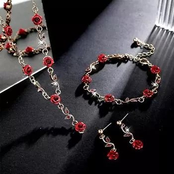 3 шт./комплект комплект украшений с красными розами, цветочная тема, романтика, винтажный французский стиль, подарок на День святого Валентина, День матери, серьги, регулируемое ожерелье со стразами 3pcs