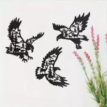 3 шт./комплект металлический орел настенный декор - силуэт медведя, оленя, лося. Идеально подходит для декора в помещении и на открытом воздухе в лесной хижине и на охоте. чёрный