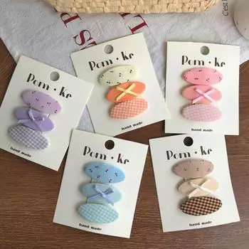 3 шт./комплект, милая детская заколка для волос для девочек, модный бант, вишневая заколка для волос в стиле шотландки, милая тканевая заколка для волос, кавайный головной убор для девочек