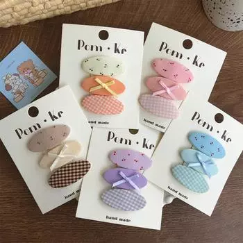 3 шт./комплект, милая детская заколка для волос для девочек, модный бант, вишневая заколка для волос в стиле шотландки, милая тканевая заколка для волос, кавайный головной убор для девочек