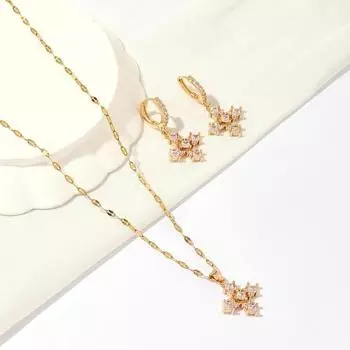 3 шт./комплект модные кубические циркониевые крестообразные серьги-подвески комплекты ювелирных изделий для женщин свадебные аксессуары с ожерельем из нержавеющей стали золотой