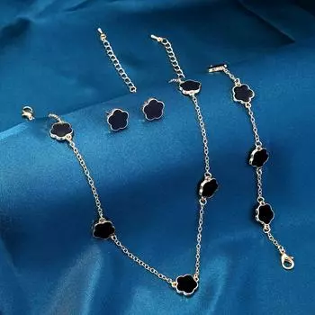 3 шт./комплект модных счастливых пятилепестковых цветочных сережек, браслета и ожерелья чёрный