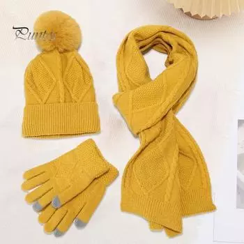 3 шт./комплект, мужская зимняя шапка, шарф, перчатки, комплект, толстая трикотажная теплая эластичная защита ушей, пять пальцев, ветрозащитная зимняя велосипедная шапка, основа для шеи розовый