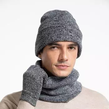 3 шт./комплект однотонная шапка шарф перчатки комплект бархатная шерстяная шапка вязаный шарф шапка осень светло-серый