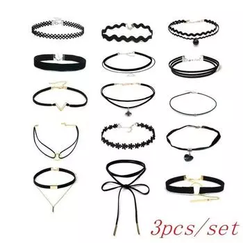 3 шт. / комплект ожерелье черное кружево кожа бархат полоска женский воротник ювелирные изделия шея аксессуары ошейник Kolye 12.25