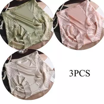 3 шт./комплект сексуальное нижнее белье с высокой талией шелковистые атласные трусики трусы женское мягкое дышащее нижнее белье кружевные дышащие трусики треугольные трусики для женщин M