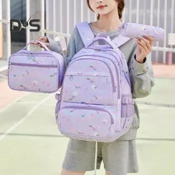 3 шт./комплект школьная сумка с пеналами сумки для ланча водонепроницаемая изолированная мультяшная русалка ланч-бокс большой емкости для подростков обратно в школу путешествия фиолетовый