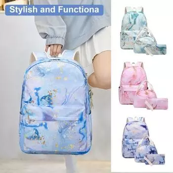 3 шт./комплект школьных сумок, в комплект входят сумка для ланча и пенал с водонепроницаемым принтом синий