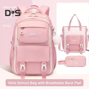 3 шт./комплект школьных сумок включают в себя учебную сумку и пенал большой емкости, теплоотводящий материал, водонепроницаемый, с мультяшным принтом, застежка-молния для путешествий розовый