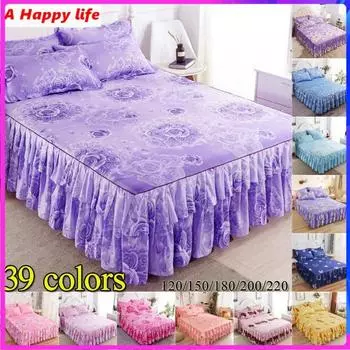 3 шт. Комплект юбки с 2 наволочками. Покрывало с цветочным узором. Эластичная юбка с рюшами и принтом. Наматрасник. 100x 200cm 3PCS