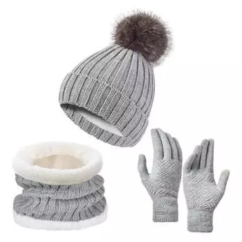 3 шт./комплект унисекс зимняя шапка шарф перчатки комплект толстая вязаная теплая шапка перчатки эластичная защита ушей ветрозащитный зимний уличный купол шейный воротник комплект розовый