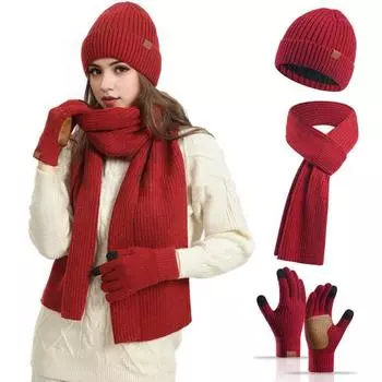 3 шт./комплект унисекс зимняя шапка шарф перчатки комплект толстая вязаная теплая шапка отличное трение перчатки для ладоней эластичная защита ушей ветрозащитный купол шейный воротник комплект темно-синий