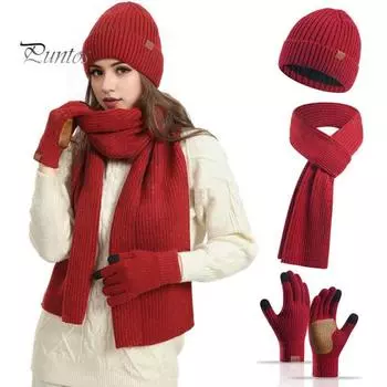 3 шт./комплект унисекс зимняя шапка шарф перчатки комплект толстая вязаная теплая шапка отличное трение перчатки для ладоней эластичная защита ушей ветрозащитная зимняя на открытом воздухе белый
