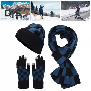 3 шт./комплект унисекс зимняя шапка шарф перчатки комплект утолщенная теплая шапка клетчатый принт эластичные перчатки для сенсорного экрана ветрозащитная зимняя на открытом воздухе велосипедная шапка купол вино красного