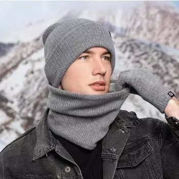 3 шт./комплект унисекс зимняя шапка шарф перчатки комплект толстые плюшевые вязаные теплые шапки перчатки эластичные защита ушей ветрозащитный зимний на открытом воздухе для езды на велосипеде куполообразный воротник