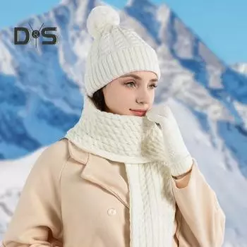 3 шт./комплект унисекс зимняя шапка шарф перчатки комплект толстая трикотажная защитная шапка перчатки эластичная плюшевая ветрозащитная зимняя шапка-бини на шею комплект чёрный