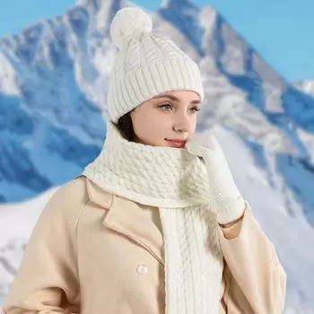 3 шт./комплект унисекс зимняя шапка шарф перчатки комплект толстая вязаная защитная шапка перчатки эластичная плюшевая ветрозащитная зимняя шапка-бини с подкладкой бежевый