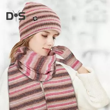 3 шт./комплект унисекс зимняя шапка шарф перчатки комплект толстая вязаная теплая шапка перчатки эластичная защита ушей полосатый ветрозащитный зимний открытый велоспорт купол серый