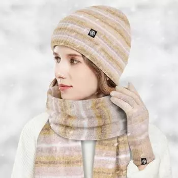 3 шт./комплект унисекс зимняя шапка шарф перчатки комплект толстые вязаные теплые шапки перчатки зелёный