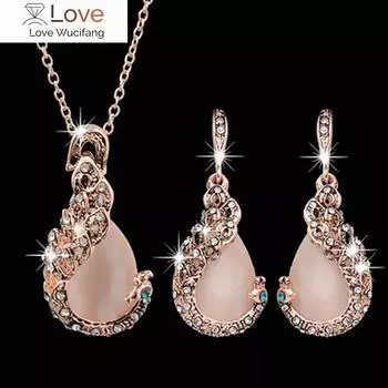 3 шт. / Комплект ювелирных изделий, женские элегантные ожерелья с подвеской в виде капли воды и стразами, серьги-крючки, комплект ювелирных изделий