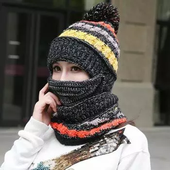 3 шт./комплект вязаная шапка шарф комплект утолщенная плюшевая подкладка пушистый шарик декор шапка бини серый