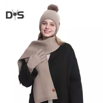 3 шт./комплект, женская зимняя шапка, шарф, перчатки, комплект, толстая трикотажная защитная шапка для ушей, перчатки, эластичная ветрозащитная зимняя шапка-купол для езды на велосипеде, шейный платок хаки