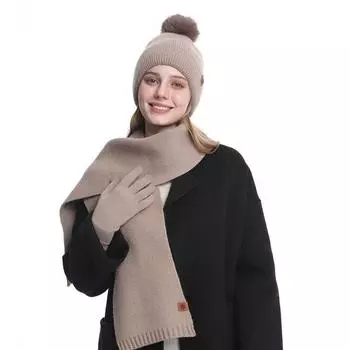 3 шт./комплект, женская зимняя шапка, шарф, перчатки, комплект, толстая трикотажная защитная шапка для ушей, перчатки, эластичная ветрозащитная зимняя шапка-купол для велоспорта, шапка-бини с шейным убором хаки