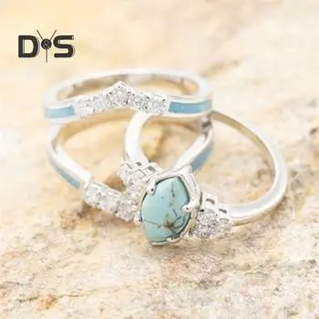 3 шт./комплект женский комплект колец геометрический искусственный бирюзовый стекируемый горный хрусталь декор сплав полированный гальванизированный женский палец ювелирные изделия подарок на день рождения US 6 серебряный