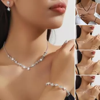 3 шт./комплект женский комплект ювелирных изделий горный хрусталь чокер висячие серьги браслет набор регулируемая удлинительная цепочка выпускной вечер невесты свадебные украшения чёрный