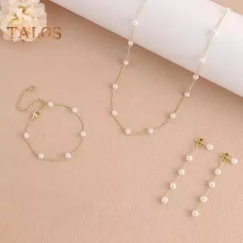 3 шт./комплект женский комплект ювелирных изделий винтажный искусственный жемчуг чокер серьги браслет комплект с удлинительной цепочкой выпускной вечер невесты свадебные украшения золотистый